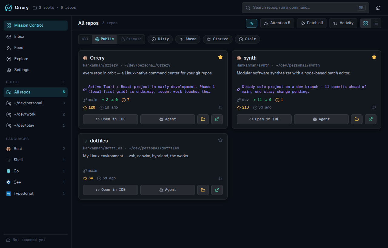 Mission Control — the repo grid
