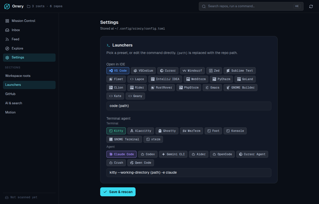 Settings — launcher presets